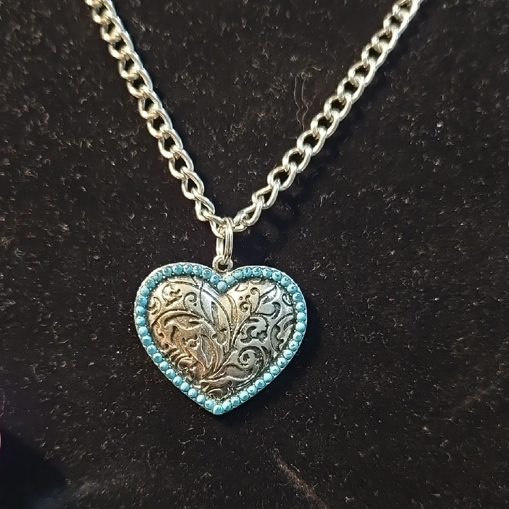Elegant Silver Heart Necklace with Blue Accents
